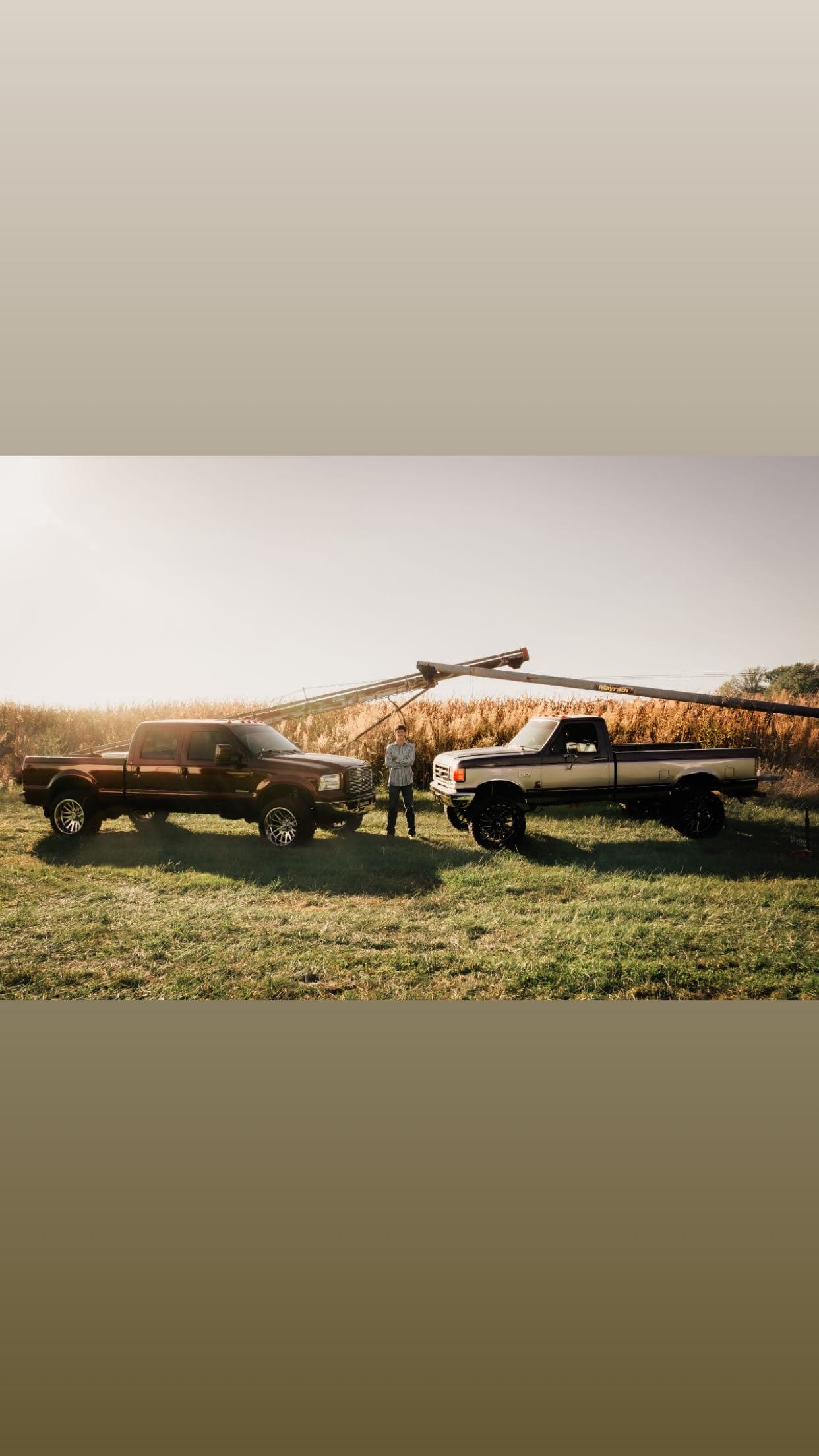 Colton Teepe — owner of TP Customs LLC, Saint Paris Ohio, standing with his trucks